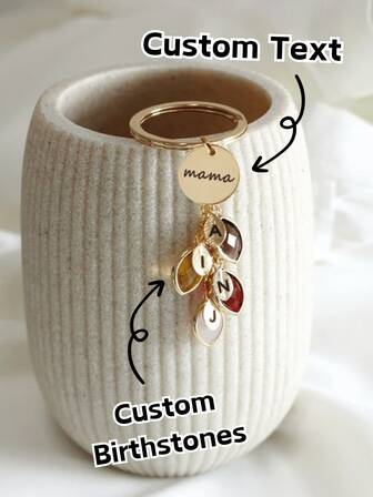 1 pieza/set Llavero personalizado con piedra natal y nombre grabado, llavero de metal para mamá, diseño con inicial de hoja, colgante con forma de corazón, regalo personalizado para el Día de la Madre, perfecto para cumpleaños, aniversarios y celebraciones