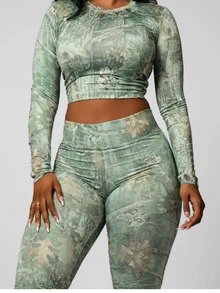 Autumn Retro Style Fashion Slim Fit Floral Pattern Cropped Top Tight Trousers Daily Street Women's Suit