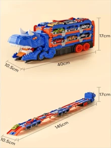 儿童超大恐龙滑轨车，超长轨道，一键弹出，可变形，室内/室外双模式，可玩耍，可收纳多辆迷你车，男孩亲子互动益智玩具，儿童礼物（合金车颜色和款式随机） - 彩色 - 查看 11