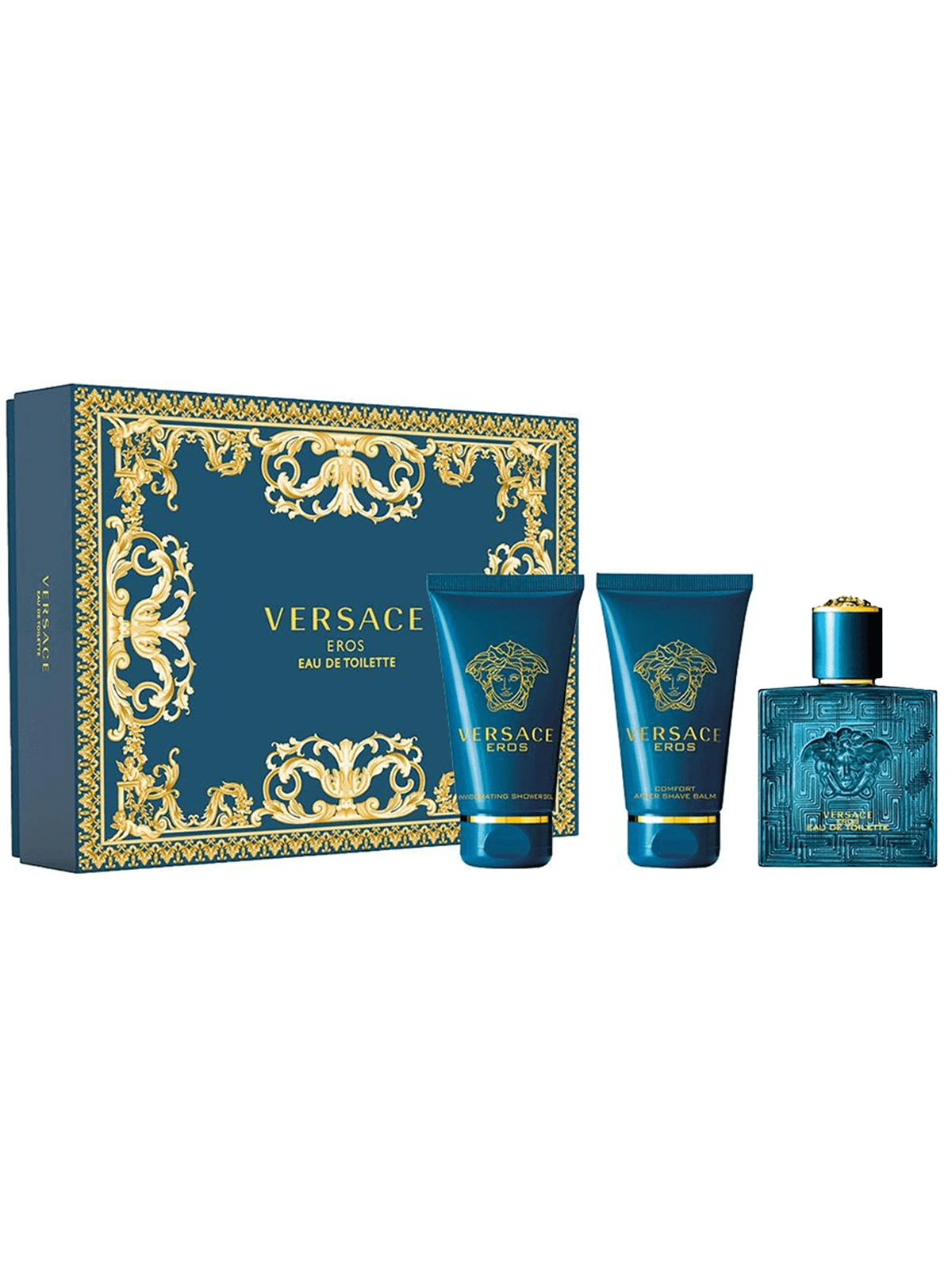 Versace Eros 男士三件套(EDT 50ml+沐浴露 50ml+须后膏 50ml)香水香水旅行必备套装 3 件套三件套 1.7 盎司/50ml*3 木质芳香现代男性庄严奢华男朋友丈夫父亲兄弟生日毕业派对旅行露营户外学校校园旅行节日周年纪念秋季万圣节秋季外观闪亮夜间外出风格庄严奢华商务休闲 - 多樣化香型 - 查看 1