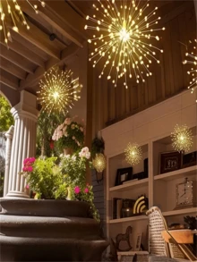 2 piezas/4 piezas Luces de fuegos artificiales suspendidas solares, luces de bola de estallido de estrella alimentadas por USB, luces de cadena de decoración para interiores/exteriores, decoración de techo suspendido de 8 modos, luces de ambiente para San Valentín, boda, fiesta festiva, adecuadas para tienda de campaña, jardín, patio, decoración del porche (500mAh) - Multicolor - Ver 4