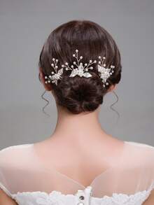 3pcs/Set Handmade Leaf Artificial Crystal Hair Clips Wedding Bridal Party Bridal Hairpin Hair Accessories - Multicolor - View 4