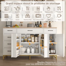 Credenza da Cucina, Mobile Contenitore con 4 Ante e 6 Cassetti, Mobile da Cucina con Ripiani Regolabili, Mobile Basso da Cucina, Stile Nordico, per Soggiorno, Cucina, Sala da Pranzo e Bagno, 140x40x80 cm, Bianco - Bianco - Visualizzare 6