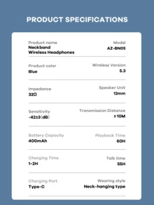 REMAX 最新款运动耳机无线触控，支持 TF 卡，颈带式耳机，免提音乐和通话蓝牙耳机，防水/小巧，适用于运动、跑步、锻炼、驾驶，60 小时播放时间，蓝色 - AZ-BN05 藍色 - 查看 11