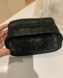 Dior 黑色高档格子网眼化妆包，简约便携式化妆品收纳袋 - 黑色 - 查看 5