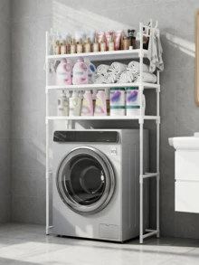 1pc Bathroom Washing Machine Storage Rack, Floor-Standing Multi-Layer Organizer Shelf, Large Capacity For Laundry Detergent & Cleaning Supplies, Household Laundry Room Overhead Storage Rack Bathroom Accessories - Multicolor - View 8
