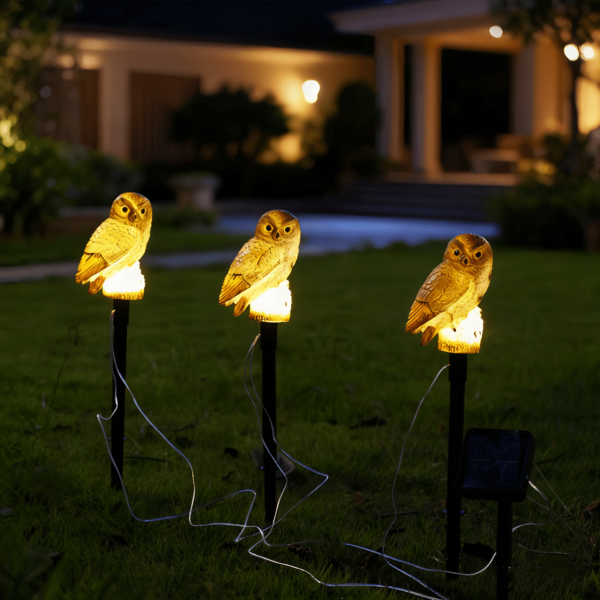 3pcs Solar Powered LED Owl Lights, Outdoor Garden Pathway Lighting Decor, Yard And Garden Lamps