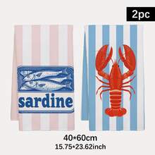 2 piezas Toallas de cocina con patrones a rayas, lata de sardinas y langosta, toallas de cocina de microfibra súper absorbentes, paños de cocina, regalos perfectos para nuevos propietarios y para calentar el hogar, paños y toallas de cocina, decoración del hogar para fiestas - Multicolor - Ver 12