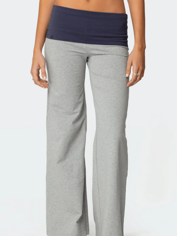 Women's Fold Over Yoga Pants Low Rise Straight Leg Sweatpants Y2k Solid Color Stretchy Loose Gym Lounge Leggings