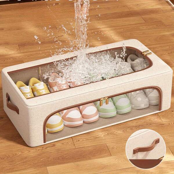 1 Caja de almacenamiento de zapatos transparente y plegable con ventana, fijada con un marco de acero grueso y un fondo de cama que no requiere instalación