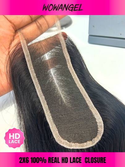 WOWANGEL Real HD 1pc Tóc giả ren HD vô hình đơn 2X6 Tóc giả ren HD thật Nút thắt nhỏ Tóc giả ren da tan chảy Tóc giả thẳng mượt Màu đen tự nhiên