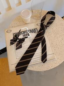 1 件男女通用条纹领带，日本学校/学院风格长领带 - 咖啡棕 - 查看 1