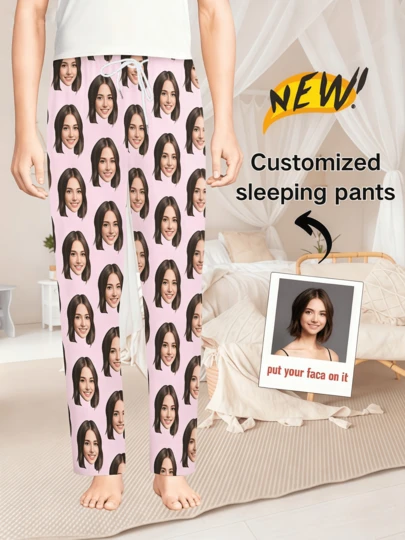 Pantalones de salón novedosos personalizados para hombres, se pueden personalizar con gráficos faciales, pantalones largos informales con cordón a la moda, confeccionados según sus preferencias, adecuados para el hogar, el entrenamiento, el uso diario, un gran regalo para el novio/pareja