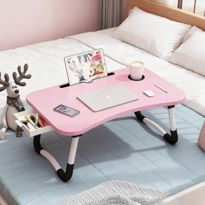 Extra-Large Portable Laptop Bed Desk - Wood Foldable Tray Stand With Cup Holder & Storage Drawer - Multi-Functional Stable Workstation For Bed, Sofa, Floor - Durable Design
