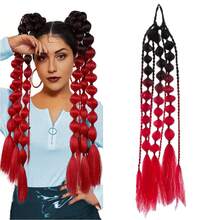 1 件 24 英寸渐变泡泡马尾合成接发，扭纹辫子配松紧带，适合派对、万圣节、圣诞节 - 漸層紅色 - 查看 8