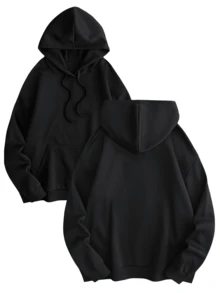 定制男士加大码秋冬连帽卫衣，可印制您/朋友/家人/情侣/宠物的照片，上传趣味语录/个性化文字/姓名/祝福语/节日/周年纪念日文字 - 黑色 - 查看 3