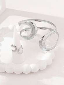 1 Set Geometric Hollow Women Rings & Bracelet Set - Silver - View 2