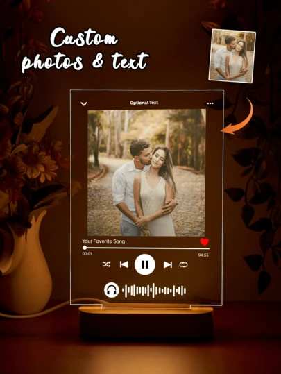 Nattlampa med musikfoto och namn, personlig musikplakett med foto, personlig sångplakett i akryl, sovrumsdekor, LED-nattlampa, present till mamma
