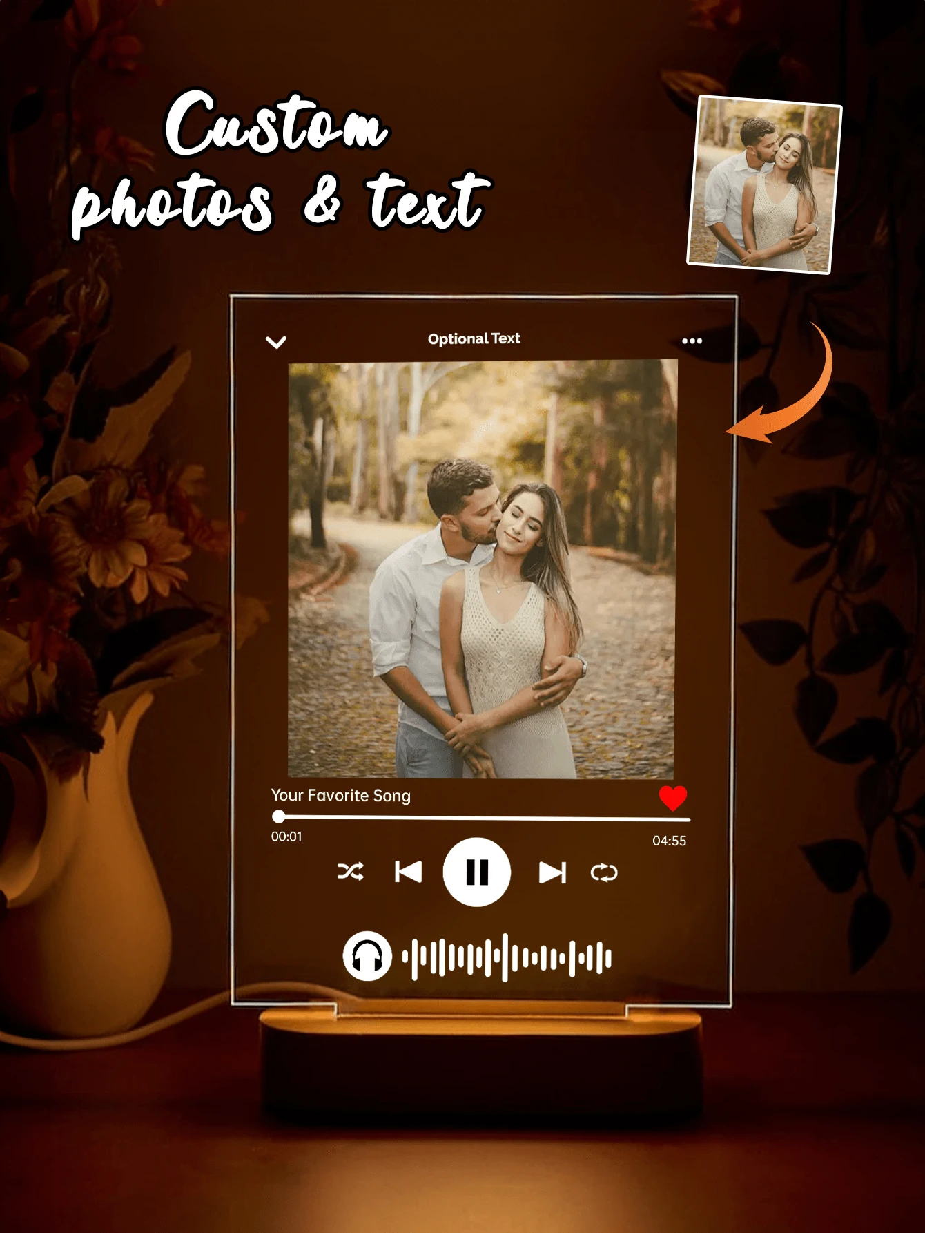 Music Photo Name Night Light, Custom Photo Music Plaque, Personalized Song Acrylic Plaque, Bedroom Decor, LED Nightlight, Gift For Mom - Multicolor - View 1