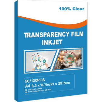 50/100 hojas de película transparente para impresoras de inyección de tinta, hojas de película transparente imprimible de acetato claro para manualidades, hojas de papel transparente para proyector de transparencias, 100% transparente