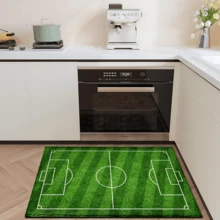1 Stück Fußballfeld Muster bedruckter Teppich, Kunstwoll-Matte - hochabsorbierend, leicht zu reinigen, geeignet für Heimdekoration, Bauernhaus, Eingangsbereich, Innenbereich, Zimmer, Küche, Esszimmer, kleines Büro/Homeoffice, Spüle, Waschküche, Fußmatte, Küchenmatte, rutschfeste Matte
