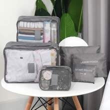 Kit Bolsas de Viagem Organizador Mala Roupa Prático  6 pçs - Rosa Claro - Rosa Bebê - Visão 6