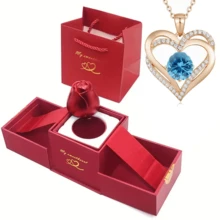 Women's Interwoven Heart Necklace - Double Heart Pendant - Red & Clear Chain With Transparent Center Accent, Elegant Gift Box - Suitable For Valentine's Day, Mother's Day, Anniversary Jewelry, Everyday Or Formal Occasions - Birthday/Valentine's Day/Wedding/Mother's Day - Delicate Chain, Year-Round Jewelry Gift For Mom, Wife, Girlfriend, Large Women's Necklace - Multicolor - View 8