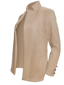 1 Áo khoác cardigan cài nút cổ bẻ màu trơn thanh lịch dành cho nữ, mùa xuân/thu - Màu Khaki - Xem 3