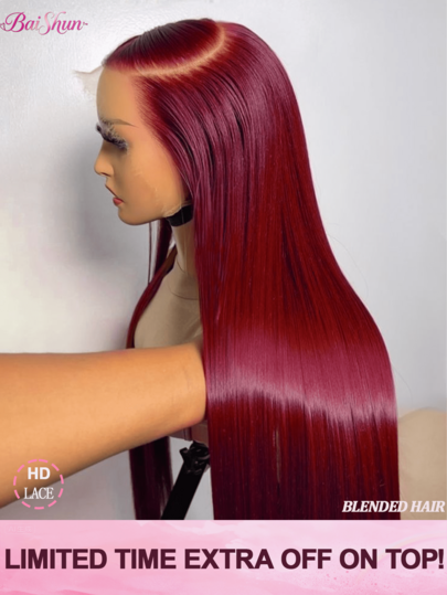 Brasilianisches Jungfernhaar #99J Burgunderrot Farbe Gerade Perücke 200% Dichte 13*4 HD Spitzenfront Perücken Menschliches Frontalhaar Klebefrei Perücken Vorgebleichte Knoten & Natürliche Haaransatz Weich und Natürlich Aussehend