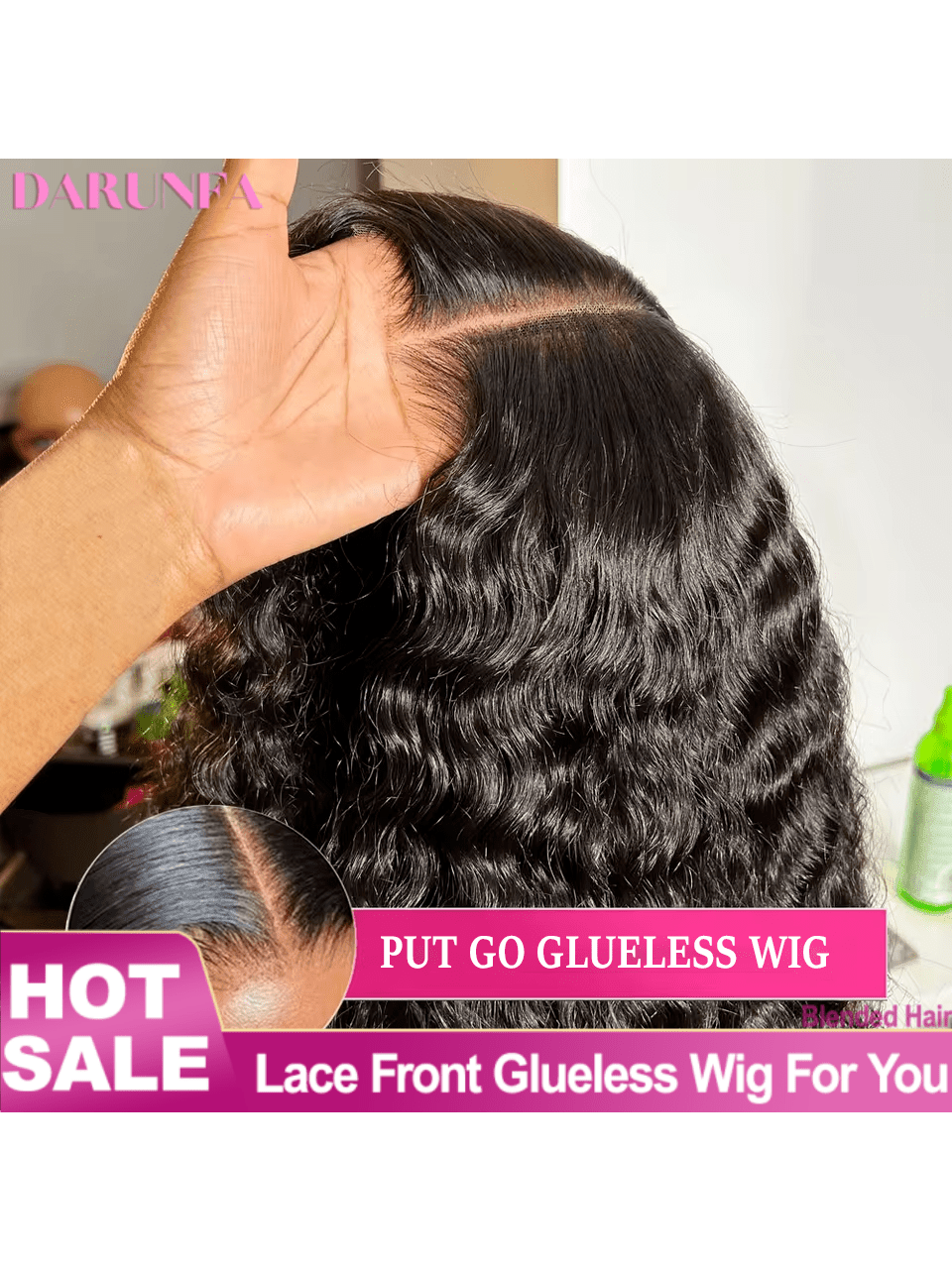 5x5 Put On And Go Deep Wave Glueless Wig For Women With Baby Hair 180% Density 13x4 HD Transparent Frontal Jerry Curly Lace Front Wigs Brazilian Virgin Blended Hair Wig Suitable For Daily Use Elegant Style On - Natural & Black - View 1