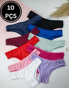 Kit Of 10 Microfiber Comfort Thong Panties, Plain And Printed, Assorted Colors, Women's Panties - 彩色 - 查看 1