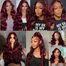 28 Inch 99j Burgundy Lace Front Wigs Human Hair 200% Density Body Wave Frontal Wigs Human Hair 13x4 HD Lace Glueless Wigs Human Hair For Women Wine Red Virgin Human Hair Wig - Burgundy - View 12