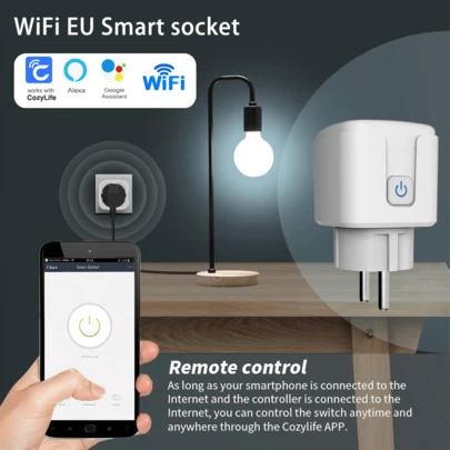 16A Wifi Smart Socket Plug EU Switch With Energy Monitor, Wireless App Remote Voice Control,Work With Alexa And Assistant, Mini Smart Home Plugs With Timer Fuction & Group Controller, No Hub Required, 2.4G WiFi Only