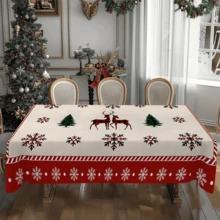 1pc Christmas Theme Tablecloth, Christmas Tree Elk And Snowflake Pattern Heat-Insulating Polyester Tablecloth,Suitable For Kitchen, Living Room, Bedroom, Restaurant Terrace, Picnic, Holiday Party, Christmas Home Decoration - Multicolor - View 9