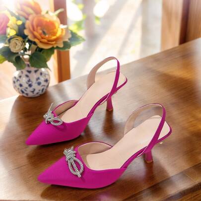 Sandalias de Fiesta únicas y Elegantes con Tacón Puntiagudo y Lazo de Cristales Brillantes para Mujer. Tacones Altos, Elegantes y Versátiles, Ideales para Cualquier Ocasión Especial