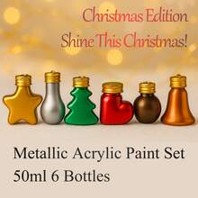 Christmas Metallic Acrylic Paint Set (6 Colors, 50ml Each) – Shiny Holiday Paints For DIY Crafts, Decorations & Art Projects
