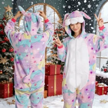 Pijama Entero Unisex de Pelo, Pareja Invierno Otoño Diseño Cartoon Estrellas Coloridas, Disfraz Halloween Navidad, Regalo Dormir Adulto en Casa - Multicolor - Ver 2