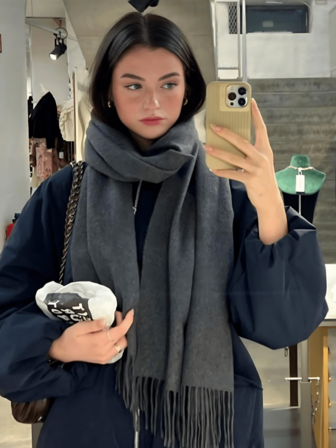 1 st minimalistisk enfärgad halsduk i kashmirimitation för kvinnor, sjal i collegestil, lämplig för säsongsövergångar, vardagskläder, vindtät och varm, till höstklänningar