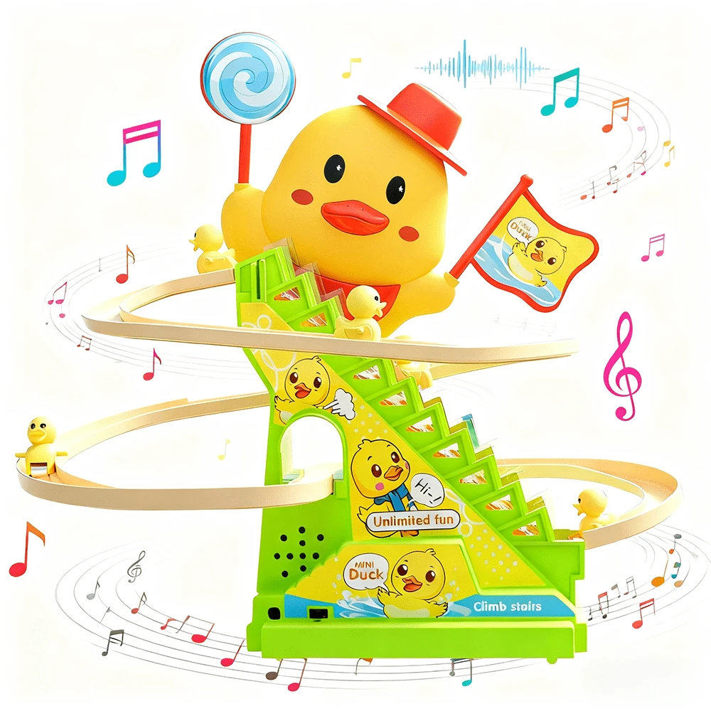 Automatic Stair Climbing Duck Slide Track Toy Set, Duck Roller Coaster Slide With Lights And Music, Children's Educational Duck Slide Toy, Ideal Gift For Halloween, Christmas, New Year (Batteries Not Included) - Multicolor - View 1