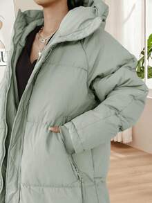 Women's Winter Long Quilted Maxi Coat Hooded Long Sleeve Padded Puffer Jacket Warm Outerwear - 綠色 - 查看 3