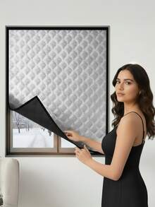 1pc Winter Thermal Curtain – Thick, Windproof, Noise-Reducing & Silent Design, Heat-Up Effect, No-Drill Easy Install For A Warm And Cozy Home - Silver - View 1