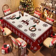 1pc Christmas Theme Tablecloth, Christmas Tree Elk And Snowflake Pattern Heat-Insulating Polyester Tablecloth,Suitable For Kitchen, Living Room, Bedroom, Restaurant Terrace, Picnic, Holiday Party, Christmas Home Decoration - Multicolor - View 1