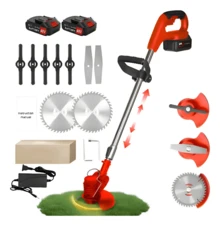 Cortacésped Eléctrico Inalámbrico de Mano 3 en 1, Desbrozadora de Césped Portátil 24V con 2 Baterías y 3 Cuchillas de Corte, Cortadora de Césped Telescópica para Césped Jardín Cortar Ramas - Tipo de Enchufe B USA (110-127V) - Ver 1