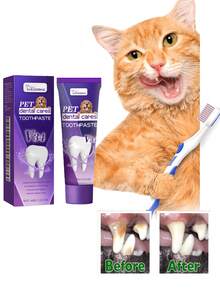 宠物牙膏，宠物牙齿清洁牙膏，修复牙齿，美白牙齿，去除牙菌斑和牙渍，呵护牙龈。宠物牙膏牙刷套装，适用于猫狗，去除牙菌斑和牙渍，消除口臭，最佳宠物口腔护理套装，口腔护理和清洁，减少牙垢和牙结石，适用于幼猫、幼犬和成年猫狗。