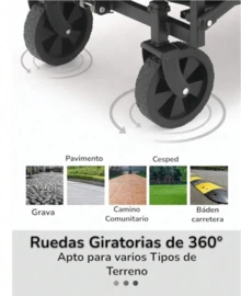 Carro utilitario plegable para acampar de 1 pieza, resistente: marco de metal resistente, 4 ruedas todoterreno, mango ergonómico y diseño plegable, adecuado para acampar, jardín, transporte (no requiere electricidad), equipo para acampar, portaherramientas de jardín, diseño plegable, construcción robusta - Negro - Ver 5