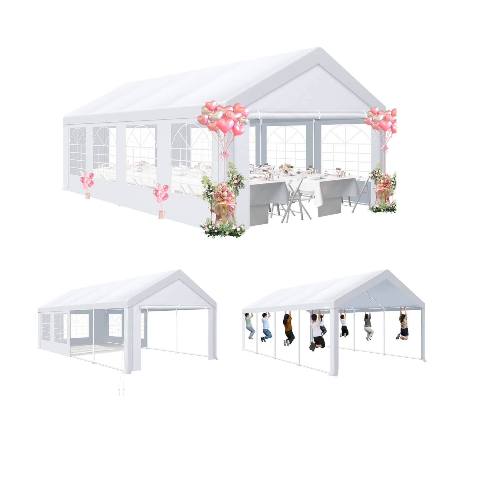 13x26ft Party Tent Heavy Duty Banquet Canopy Wedding Tent Event Tent For Parties With Removable Sidewalls & Built-In Sandbags Wedding Tent Easy To Set Up UV 50+ Waterproof,White
