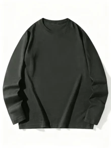 230g Cotton T-Shirt, New For 2025, Men's Long Sleeve Cotton Vacation Print Long Sleeve Crew Neck Couple Look - Màu xám đen - Xem 3