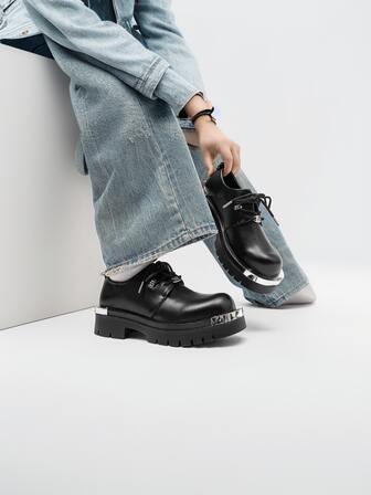 休闲男士金属厚底德比牛津乐福鞋，正式婚鞋