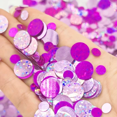 Circular Pink Laser Confetti Set, Includes Multi-Color Paper Decorations. The Pink Confetti Blends Magenta, Lavender And Holographic Glitter, Perfectly Embodying A Romantic And Celebratory Ambiance. Suitable For Valentine's Day, Bridal Showers, Weddings, Or Any Love-Themed Events, The Matte And Holographic Materials Add Depth And Sparkle.