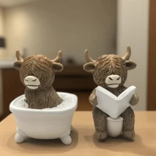 Funny Bathroom Decor - Highland Cow Reading Book Toilet Bucket Statue, Farmhouse Style Bathroom Decor, Resin Home Office Or Gift, No Electricity Needed, Humorous Design, Textured Details, Perfect For Christmas, Thanksgiving, Funny Birthday Gift - Multicolor - View 10